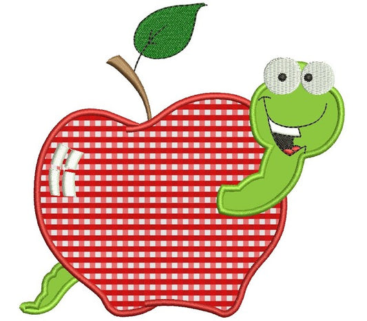 Apple with Worm Applique Machine Embroidery Design Pattern- Instant Download - 4x4 , 5x7, and 6x10 hoops