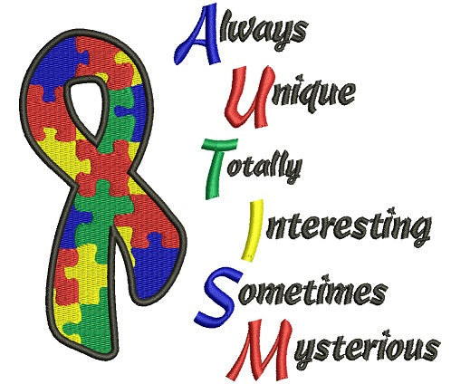 Autism Always Unique Filled Machine Embroidery Digitized Design Pattern