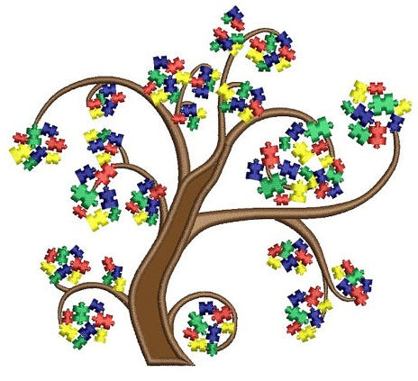 Autism Awareness Tree Applique Machine Embroidery Digitized Design Pattern - Instant Download - 4x4 , 5x7, and 6x10 -hoops
