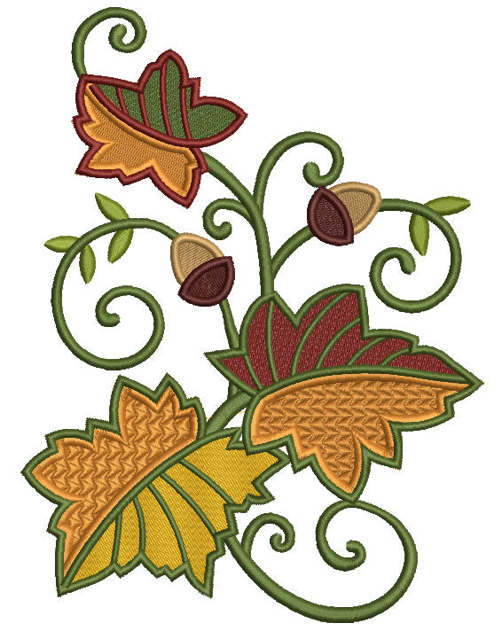 Autumn Leaves Filled Machine Embroidery Design Digitized Pattern