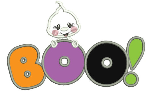 BOO Cute Little Ghost Applique Halloween Machine Embroidery Design Digitized Pattern