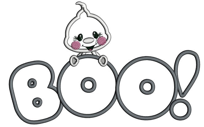 BOO Cute Little Ghost Applique Halloween Machine Embroidery Design Digitized Pattern
