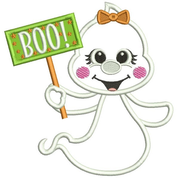 BOO Little Ghost Applique Halloween Machine Embroidery Design Digitized Pattern