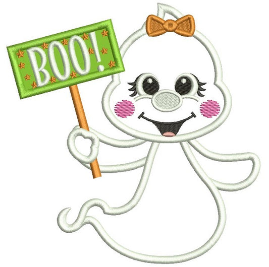 BOO Little Ghost Applique Halloween Machine Embroidery Design Digitized Pattern
