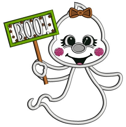 BOO Little Ghost Applique Halloween Machine Embroidery Design Digitized Pattern