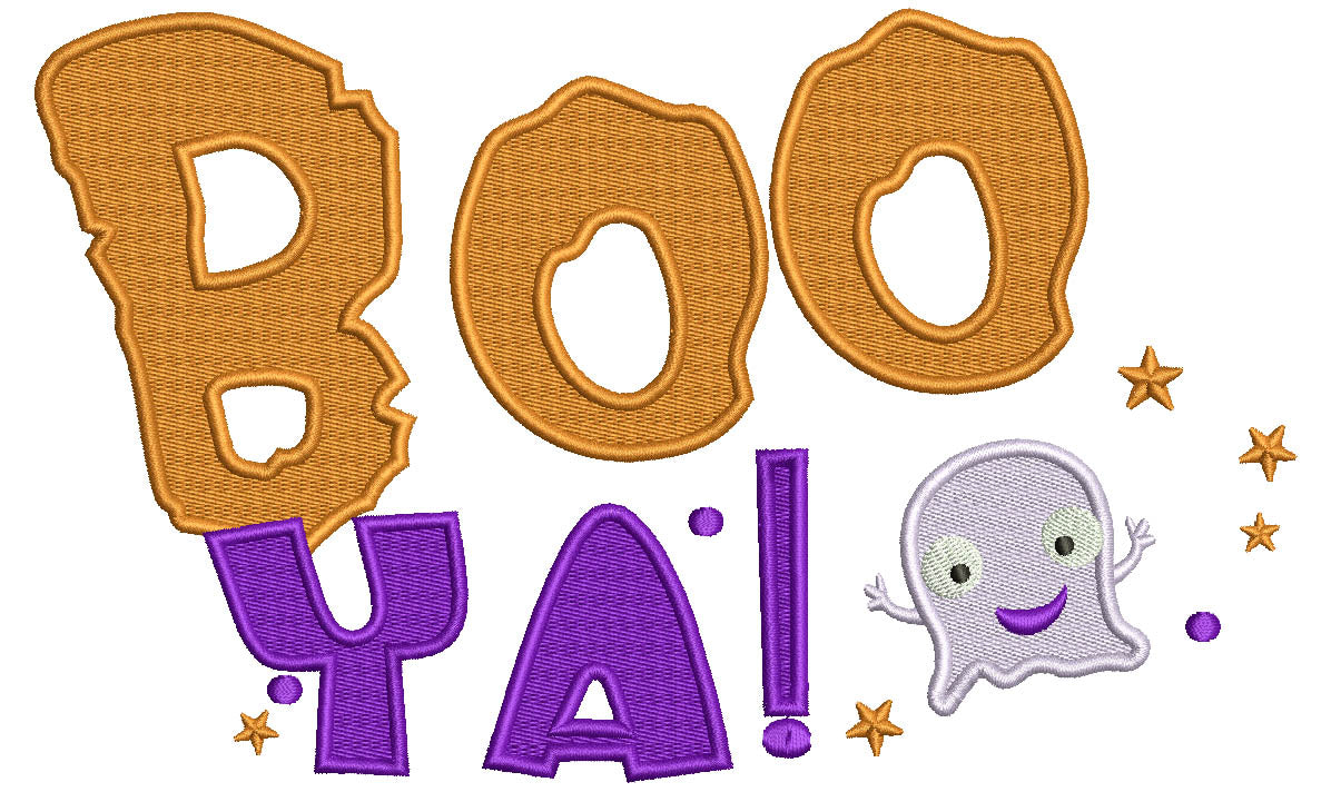 BOO YA Friendly Ghost Halloween Filled Machine Embroidery Design Digitized Pattern