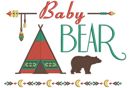 Baby Bear Tribal Filled Machine Embroidery Design Digitized Pattern