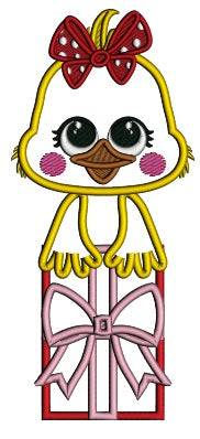 Baby Chick Holding Gift Box Valentine's Day Applique Machine Embroidery Design Digitized Pattern