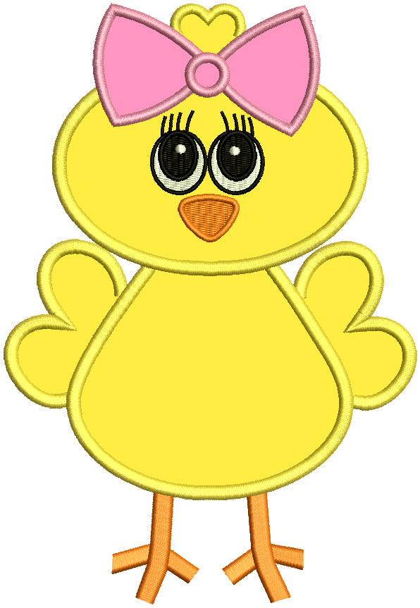Baby Chick Wearing a Big Bow Applique Machine Embroidery Design Digitized Pattern