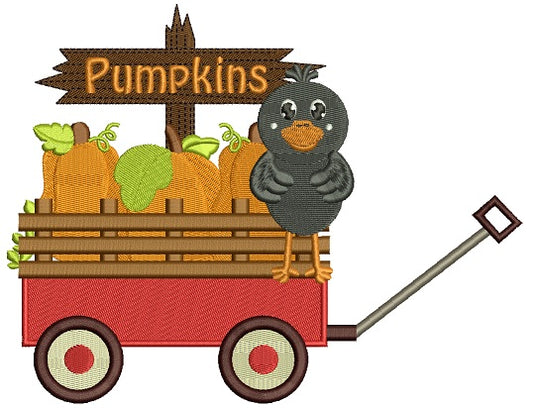 Baby Crow Hay Wagon Pumkin Ride Halloween Filled Machine Embroidery Design Digitized Pattern