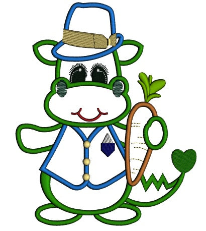 Baby Dino With a Carrot Applique Machine Embroidery Digitized Design Pattern