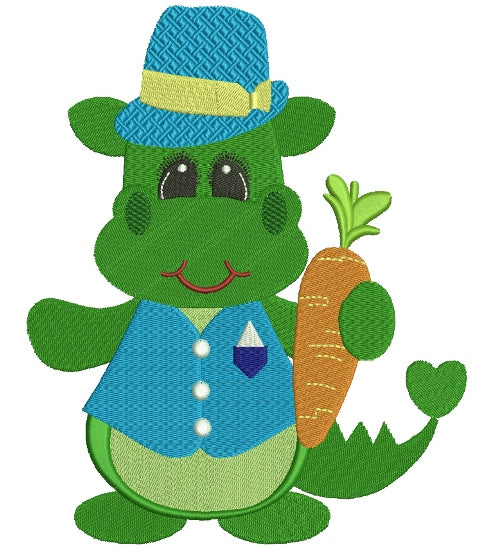 Baby Dino With a Carrot Filled Machine Embroidery Digitized Design Pattern