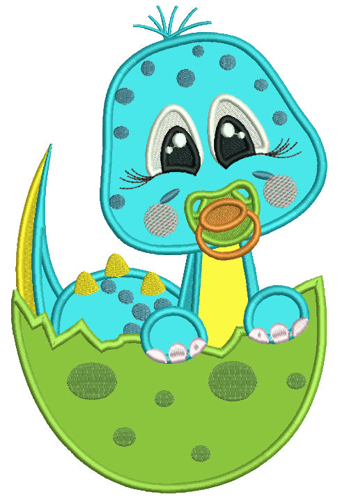 Baby Dinosaur Hatching From The Egg Applique Machine Embroidery Design Digitized Pattern