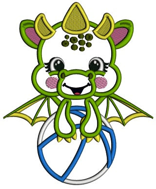 Baby Dragon Holding Beach Ball Summer Applique Machine Embroidery Design Digitized Pattern