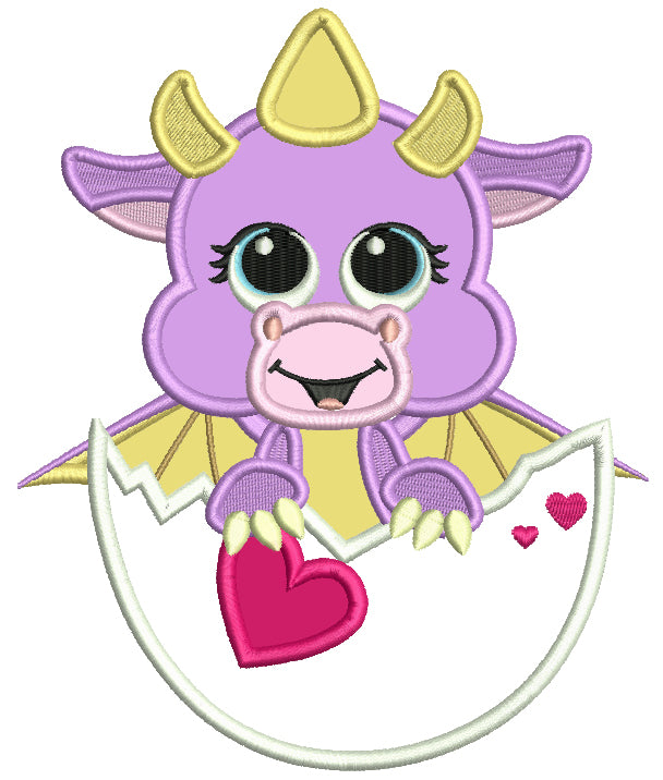 Baby Dragon Inside An Egg Holding a Heart Applique Machine Embroidery Design Digitized Pattern