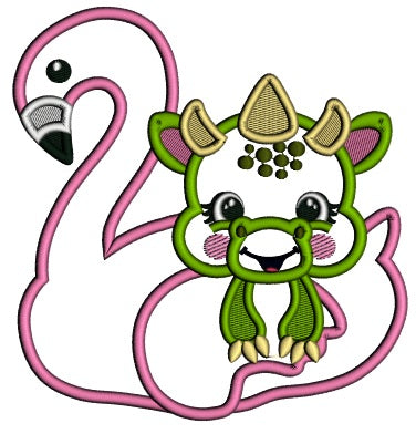 Baby Dragon With Inflatable Pool Swan Summer Applique Machine Embroidery Design Digitized Pattern