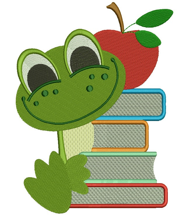 Baby Frog With Books School Filled Machine Embroidery Design Digitized Pattern