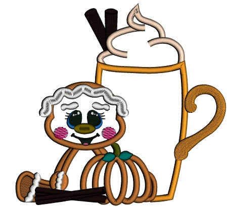 Baby Gingerbread Girl With Pumpkin Thanksgiving Applique Machine Embroidery Design Digitized Pattern