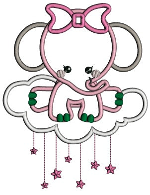 Baby Girl On The Cloud Applique Machine Embroidery Design Digitized Pattern
