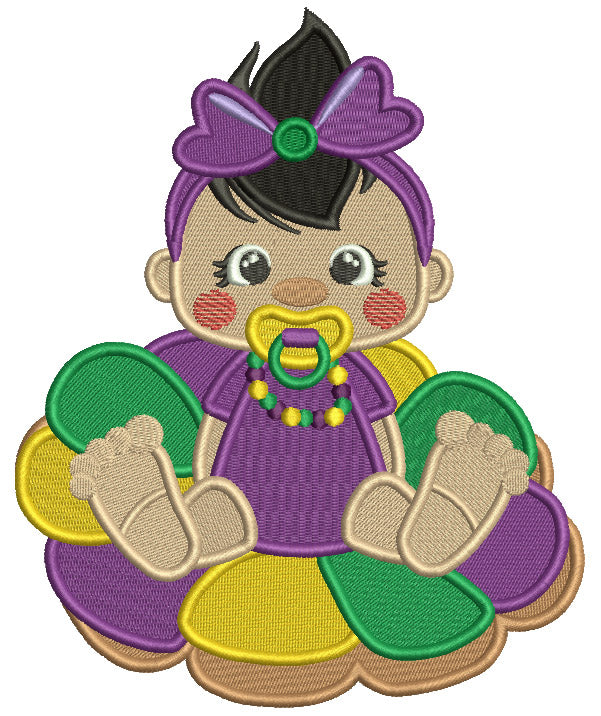 Baby Girl With a Pacifier Mardi Gras Filled Machine Embroidery Design Digitized Pattern