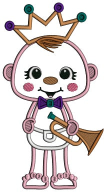 Baby Holding Trumpet Mardi Gras Applique Machine Embroidery Design Digitized Pattern