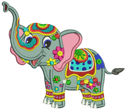 Baby Indian Elephant Applique Machine Embroidery Design Digitized Pattern