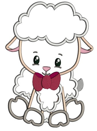 Baby Lamb With a Big Bow Tie Easter Applique Machine Embroidery Design Digitized Pattern