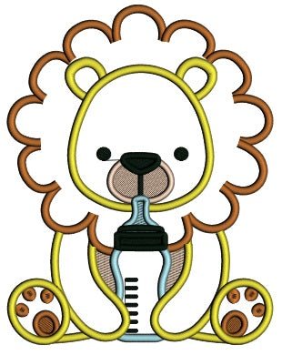 Baby Lion With Milk Bottle Applique Machine Embroidery Design Digitized Pattern