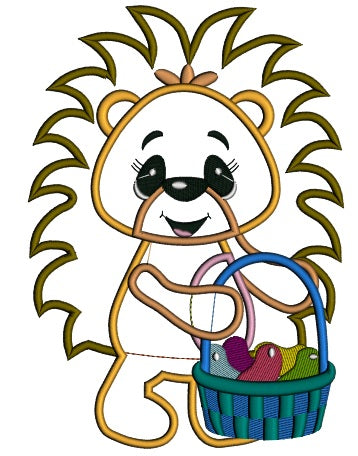 Baby Hedgehog With a Basket Applique Machine Embroidery Digitized Design Pattern