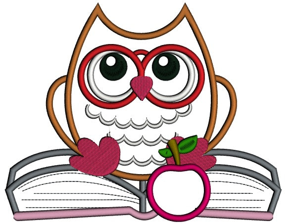 Baby Owl Sitting on The Books Applique Machine Embroidery Design Digitized Pattern