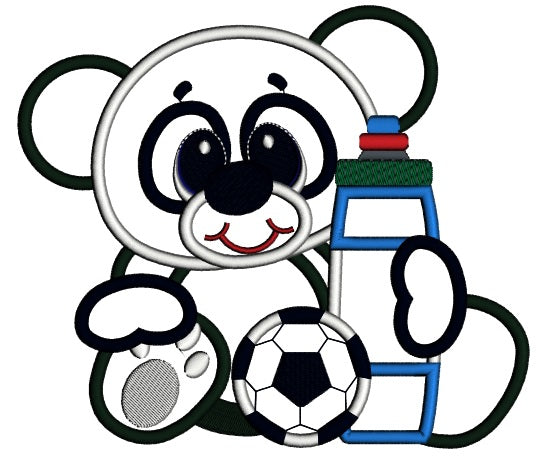 Baby Panda With Soccer Ball Applique Machine Embroidery Design Digitized Pattern