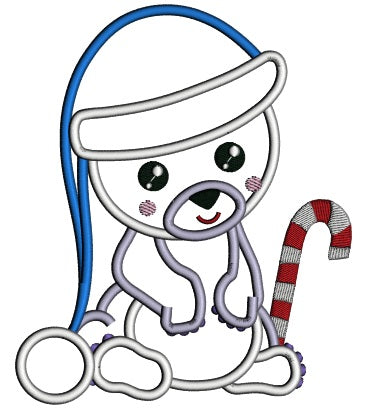 Baby Polar Bear Wearing Winter Hat Christmas Applique Machine Embroidery Design Digitized Pattern