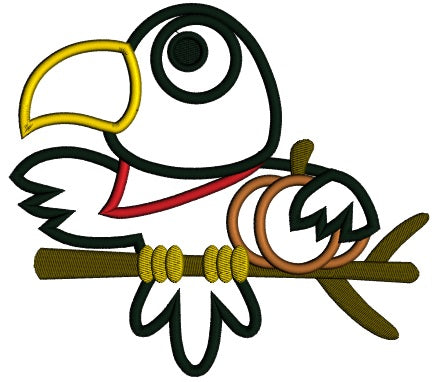 Baby Raven Sitting on a Branch Holding Pumpkin Halloween Applique Machine Embroidery Digitized Design Pattern