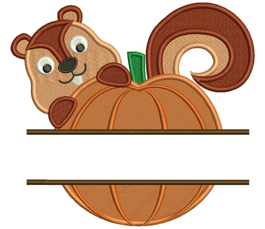 Baby Squirrel Holding a Pumpkin Split Filled Machine Embroidery Digitized Design Pattern