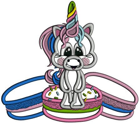 Baby Unicorn Sitting On a Macaron Applique Machine Embroidery Design Digitized Pattern