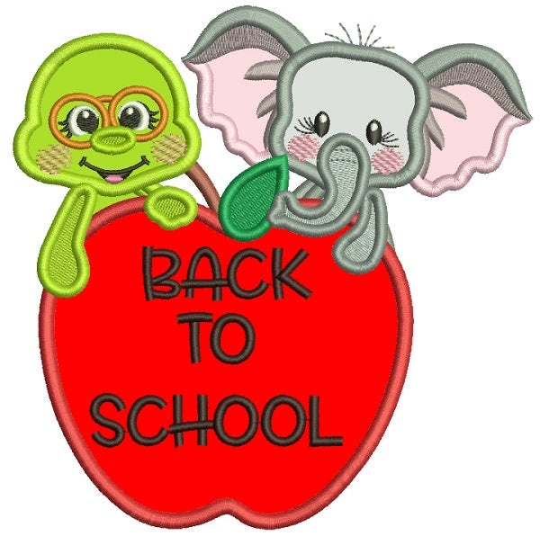 Back To School Elephant and Turtle Applique Machine Embroidery Design Digitized Pattern