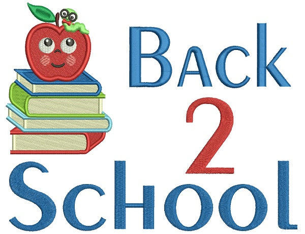 Back to School Second Grade Filled Machine Embroidery Design Digitized Pattern