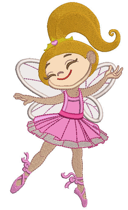 Ballerina wearing butterfly wings Applique Machine Embroidery Design Digitized Pattern