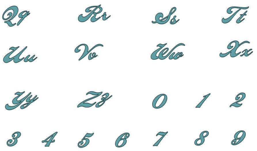 Ballpark Filled Script Machine Embroidery Font Upper and Lower Case 1 2 3 inches