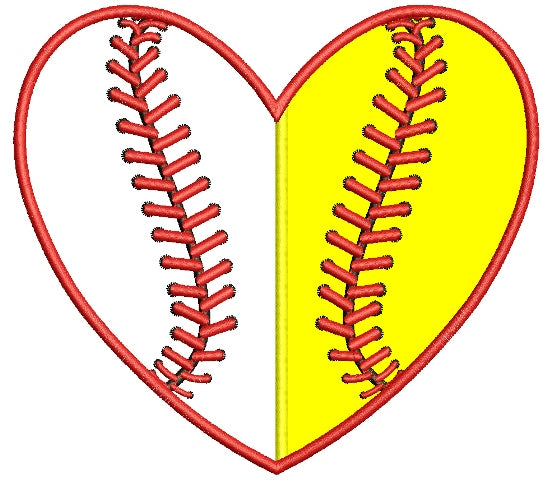 Baseball Heart Divided by line Applique Machine Embroidery Digitized Design Pattern