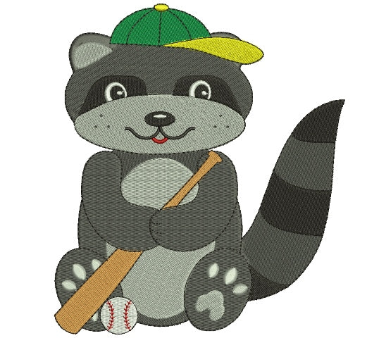 Baseball Minor League Baseball Raccoon Filled Machine Embroidery Digitized Design Pattern