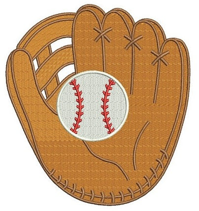 Baseball Mitt (Glove) with a ball Machine Embroidery Digitized Filled Design Pattern - Instant Download - 4x4 , 5x7, 6x10