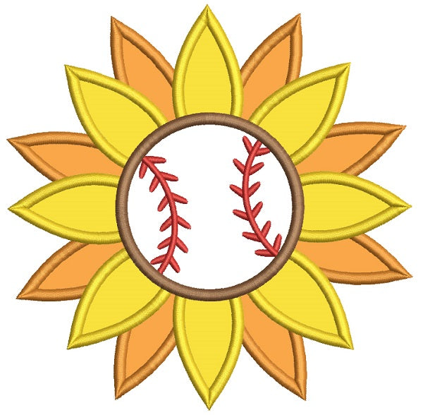 Baseball Sunflower Applique Machine Embroidery Design Digitized Pattern