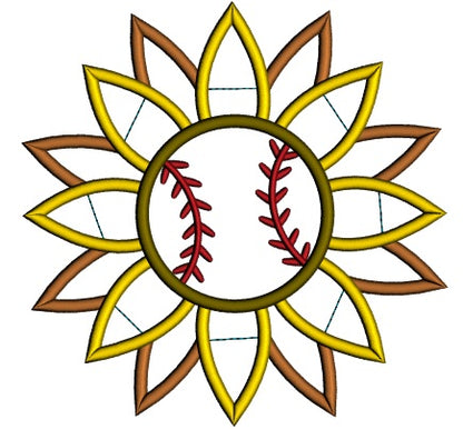 Baseball Sunflower Applique Machine Embroidery Design Digitized Pattern