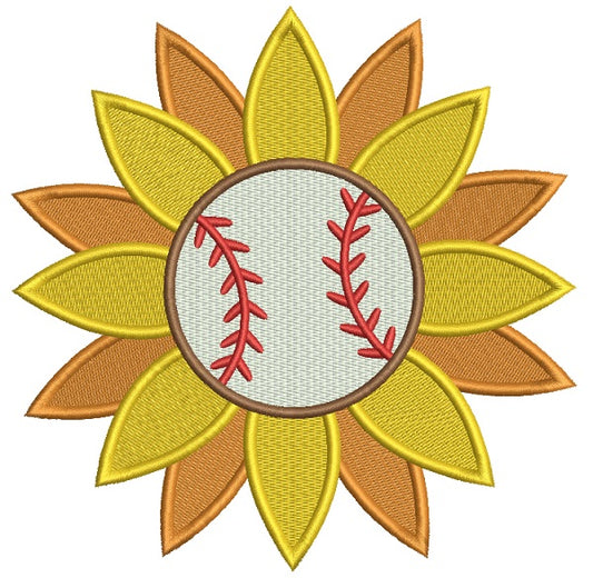 Baseball Sunflower Filled Machine Embroidery Design Digitized Pattern