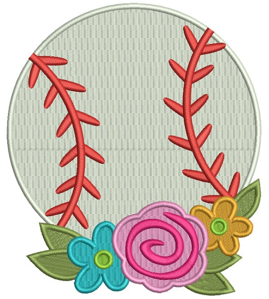 Baseball With Beautiful Flowers Filled Machine Embroidery Design Digitized Pattern