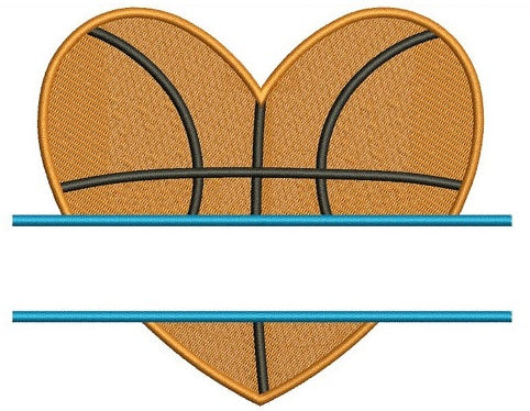 Basketball Heart Split Machine Embroidery Digitized Design Filled Pattern - Instant Download - 4x4 , 5x7, 6x10