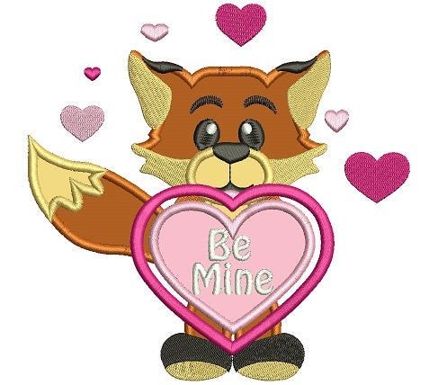 Be Mine Cute Little Fox With a Heart Applique Machine Embroidery Digitized Design Pattern