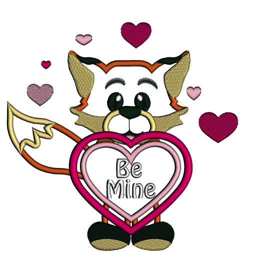 Be Mine Cute Little Fox With a Heart Applique Machine Embroidery Digitized Design Pattern