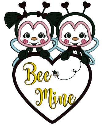 Be Mine Two Ladybugs Holding Hearts Applique Valentine's Day Machine Embroidery Design Digitized Pattern